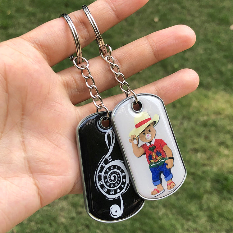 Custom metal dog tag keychain with doming